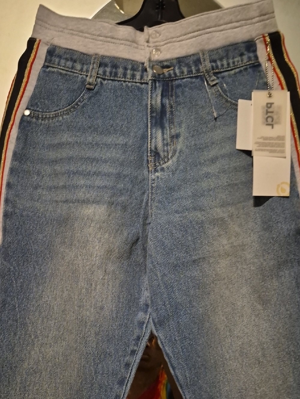 Men's Blue Denim Jeans with Contrast Side Stripe - Unknown Brand
